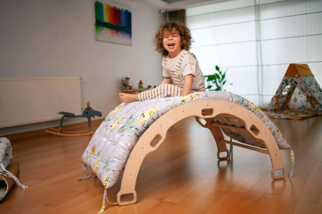 Climbing Arch / Rocker with Map Pattern Pillow – Montessori Climber™