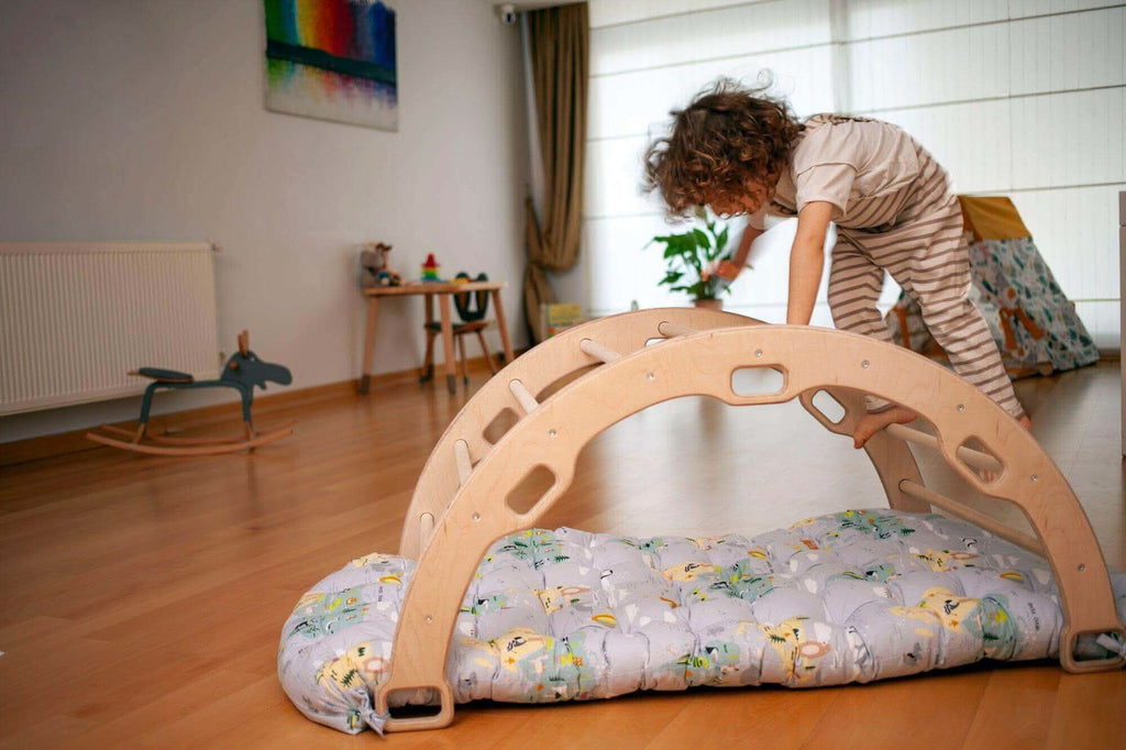 Climbing Arch / Rocker with Map Pattern Pillow – Montessori Climber™